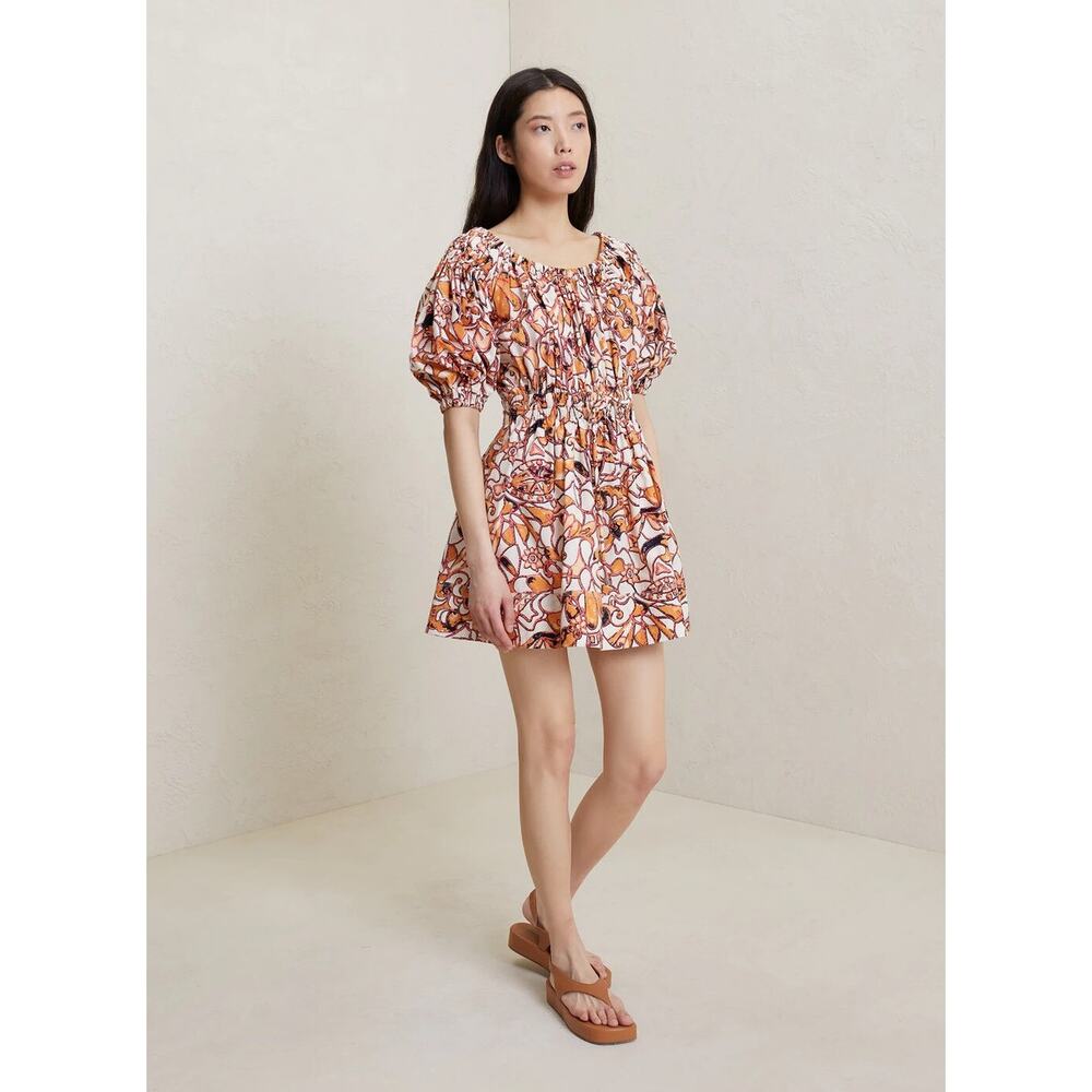 A.L.C. Maya Mini Dress Puff Sleeve Abstract Floral Cotton